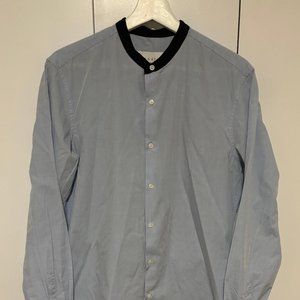 Sandro Paris Blue Contrast Collar Button Up Shirt Size Medium
